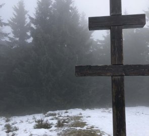 The summit cross on Velké Javorník 1 072 m above sea level