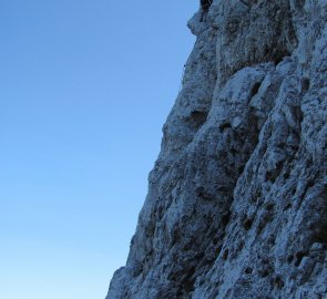 Nejexponovanější část ferraty - poslední metry k vrcholu věže
