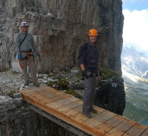 Footbridge on the Innerkofler ferrata in the Dolomites