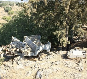 Pozůstatky bojů v oblasti Nahal Hermon na Golanských výšinách