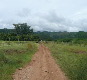 Pořád rovně - cesta k jezírku s vodopádem severně od města Trinidad na Kubě
