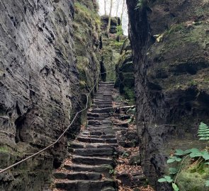 Stairs between rock blocks